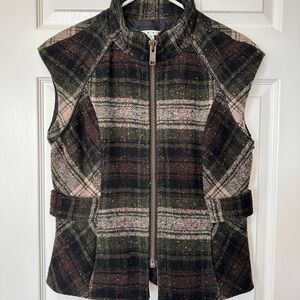 CAbi Plaid Tweed Vest - Green and Black